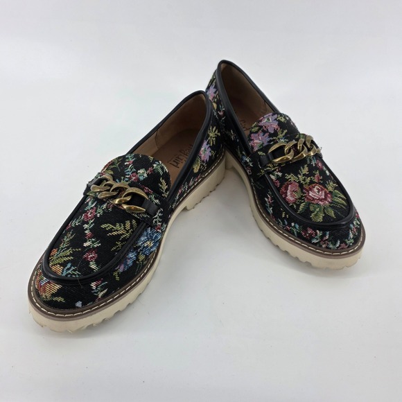 Hey Girl by Corky's Floral Tapestry Loafers Chunky Chain Accent Womens Size 10 - Picture 1 of 7